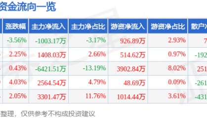 股票行情快报:徐家汇(002561)9月3日主力资金净卖出1003.17万元