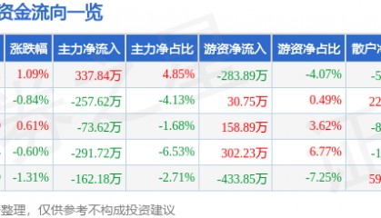 股票行情快报:徐家汇(002561)6月11日主力资金净买入337.84万元