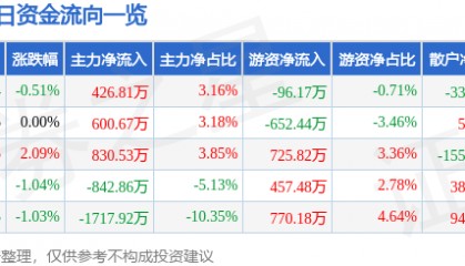 股票行情快报:美邦服饰(002269)7月28日主力资金净买入426.81万元