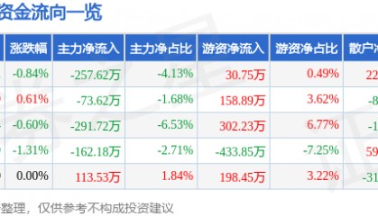 股票行情快报:徐家汇(002561)6月10日主力资金净卖出257.62万元
