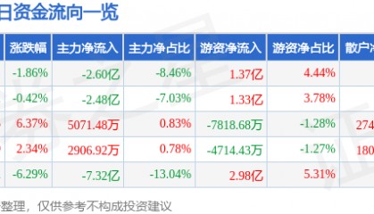 股票行情快报:江淮汽车(600418)9月2日主力资金净卖出2.60亿元