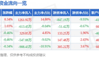 股票行情快报:徐家汇(002561)7月25日主力资金净买入1261.92万元