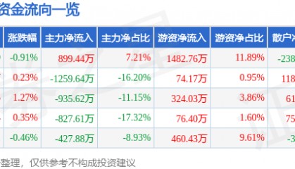股票行情快报:徐家汇(002561)8月13日主力资金净买入899.44万元