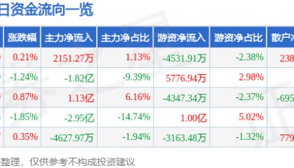 股票行情快报:江淮汽车(600418)8月13日主力资金净买入2151.27万元