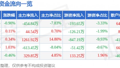 股票行情快报:徐家汇(002561)7月29日主力资金净卖出454.84万元