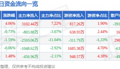 股票行情快报:双环传动(002472)6月24日主力资金净买入3102.44万元