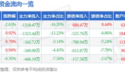 股票行情快报:徐家汇(002561)7月15日主力资金净卖出1318.47万元