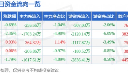 股票行情快报:双环传动(002472)6月3日主力资金净卖出256.56万元