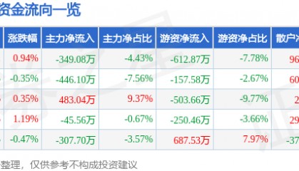 股票行情快报:徐家汇(002561)7月10日主力资金净卖出349.08万元